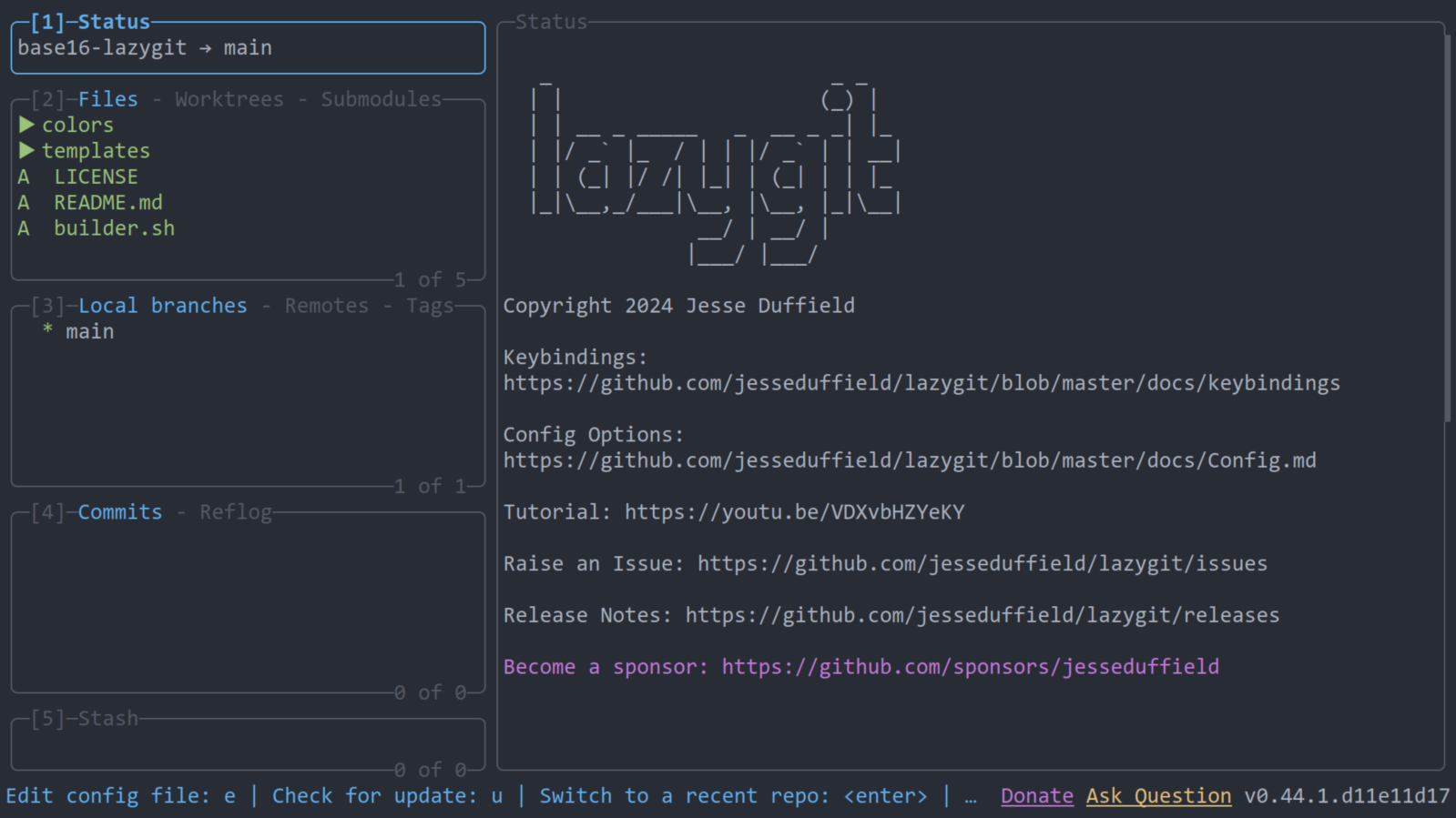 Example lazygit with base16-onedark colorscheme
